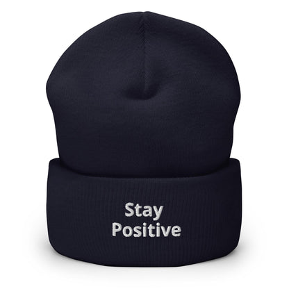 Stay Positive Beanie, Handmade Cuffed Knit Unisex Slouchy Adult Winter Hat Cap Gift, Kawaii