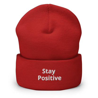 Stay Positive Beanie, Handmade Cuffed Knit Unisex Slouchy Adult Winter Hat Cap Gift, Kawaii