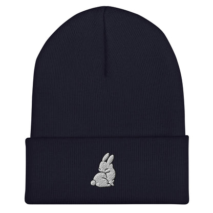 Rabbit Beanie, Handmade Cuffed Knit Unisex, Forestcore, Adult Winter Hat Cap Gift, Kawaii