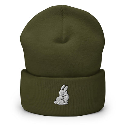 Rabbit Beanie, Handmade Cuffed Knit Unisex, Forestcore, Adult Winter Hat Cap Gift, Kawaii