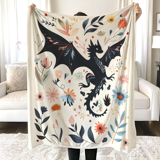 Abraxos Flower Blanket, Fantasy Dragon Bookish Blanket, Boho Wildflowers Cottagecore Blanket, Fantasy Book Lover Blanket, Book Gifts