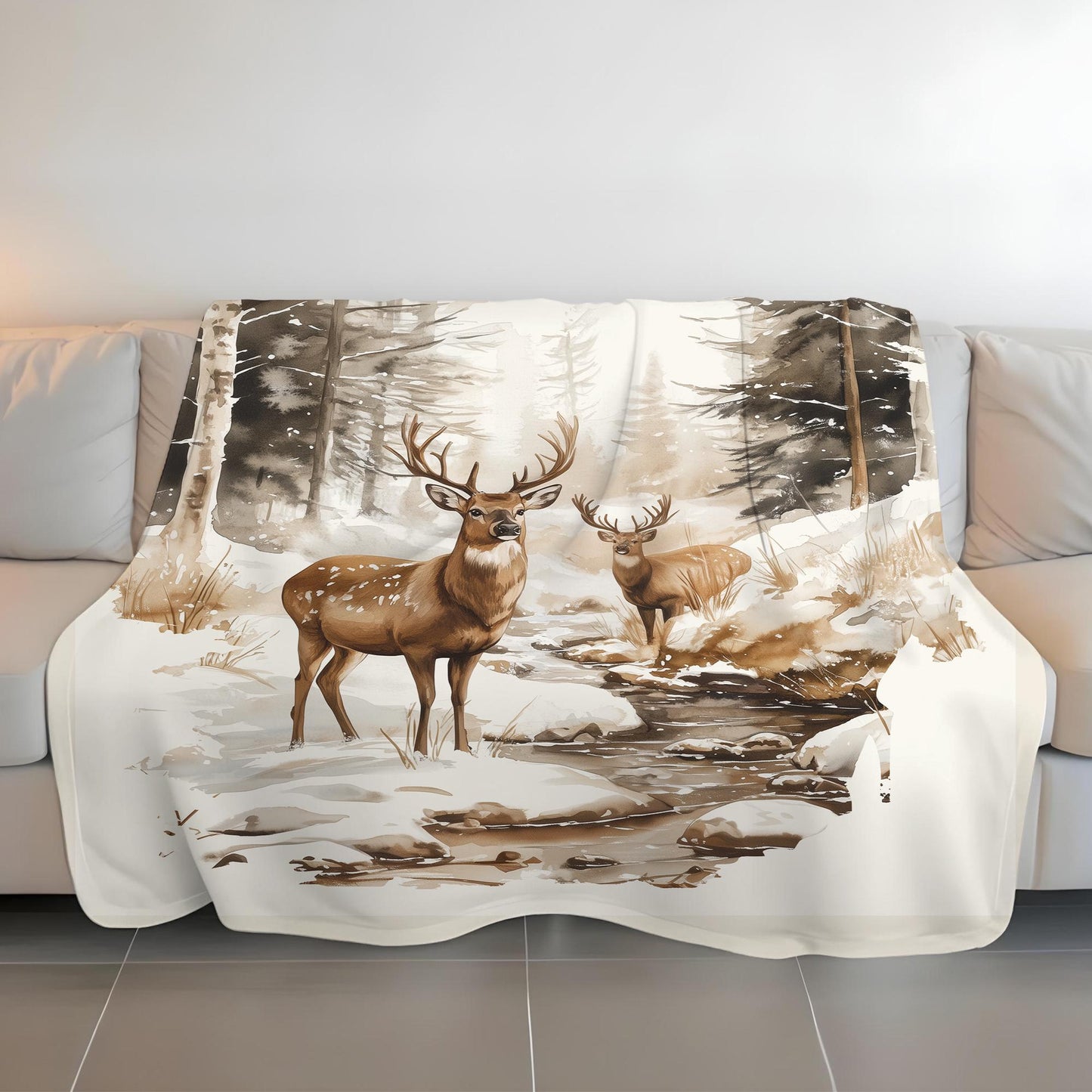 Vintage Deer Wilderness Scene Blanket, Retro Deer Blanket, Nineties Vintage Buck And Doe Deer Blanket, Deer Hunting Blanket, Hunting Season