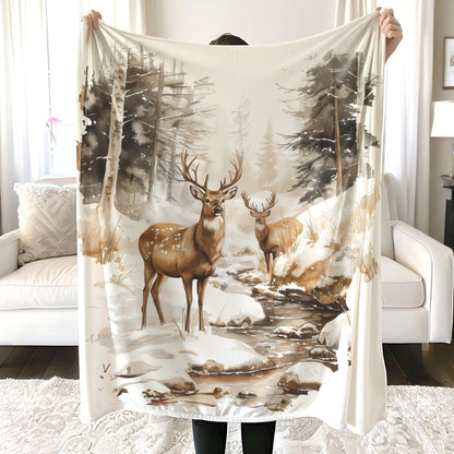 Vintage Deer Wilderness Scene Blanket, Retro Deer Blanket, Nineties Vintage Buck And Doe Deer Blanket, Deer Hunting Blanket, Hunting Season
