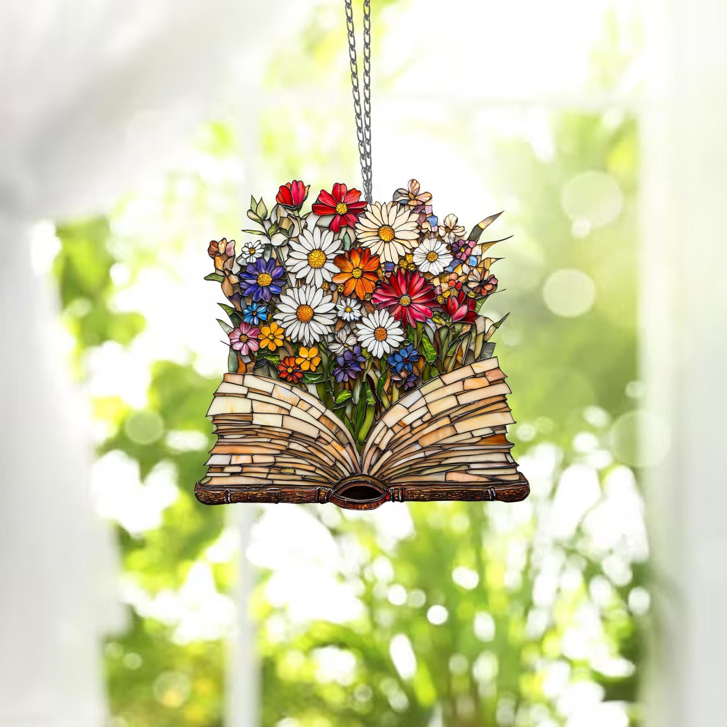 Floral Book  ACRYLIC Window Hanging, Book Lover decor, Gift for her, Book Club Gift, Book Reader Gifts, Book Club Ornament Wall Art