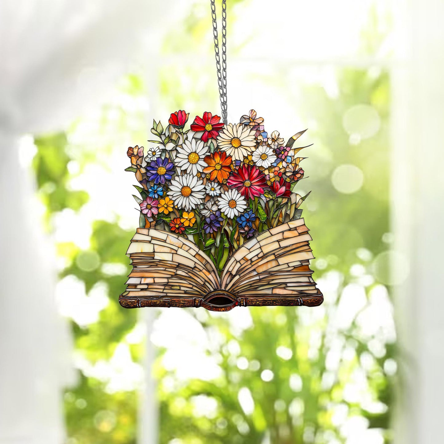 Floral Book  ACRYLIC Window Hanging, Book Lover decor, Gift for her, Book Club Gift, Book Reader Gifts, Book Club Ornament Wall Art