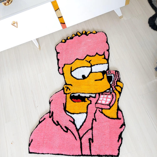 Bart Tufted, Simpsons Rug, Movie Rug, Pink Rug, Cartoon Character Rug, Custom Rug, Handmade Rug, Tufted Rug,Area Rug,Gift For Her,Home Decor