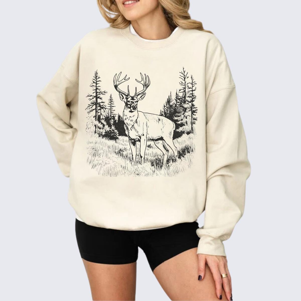 Retro Whitetail Buck Sweatshirt, Rustic Deer Pullover, Retro Animal Sweater, Nature Lover Gift, Wildlife Crewneck, Hunting Apparel