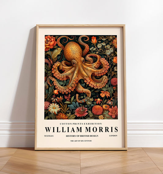 William Morris Octopus Art Print: Dark Cottagecore Botanical Decor