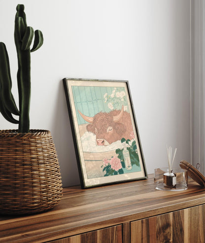 Highland Cow Print: Ukiyo-e Japanese Bathroom Art