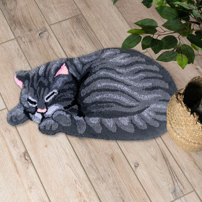 Cat Shape Rug for Children's Room Decoration Door Mat Gray Brown Living Room Bathroom Area Rug