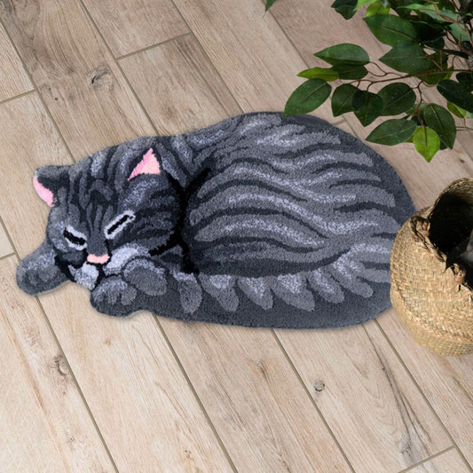 Cat Shape Rug for Children's Room Decoration Door Mat Gray Brown Living Room Bathroom Area Rug