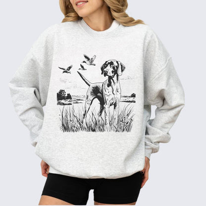 German Shorthaired Pointer Crewneck Sweatshirt, Dog Lover Gift, GSP Duck Hunting Sweater, Retro Dog Pullover, Nature Scene Graphic