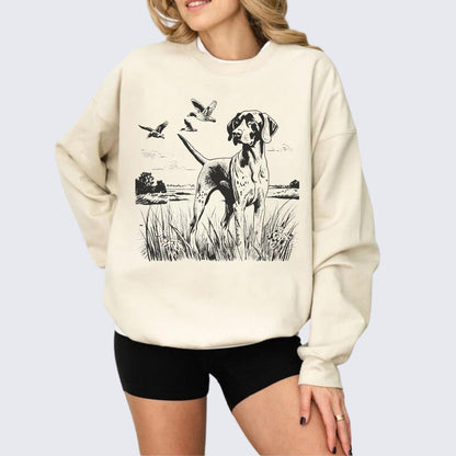 German Shorthaired Pointer Crewneck Sweatshirt, Dog Lover Gift, GSP Duck Hunting Sweater, Retro Dog Pullover, Nature Scene Graphic