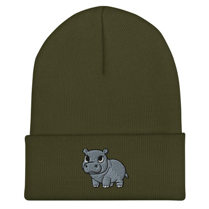 Pygmy Hippo Beanie, Handmade Cuffed Knit Unisex Slouchy Adult Winter Hat Cap Gift, Kawaii