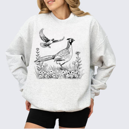 Pheasant Wilderness Scene Sweatshirt, Wildlife Bird Sweater, Nature Crewneck, Game Bird Hunting Pullover, Pheasant Gifts
