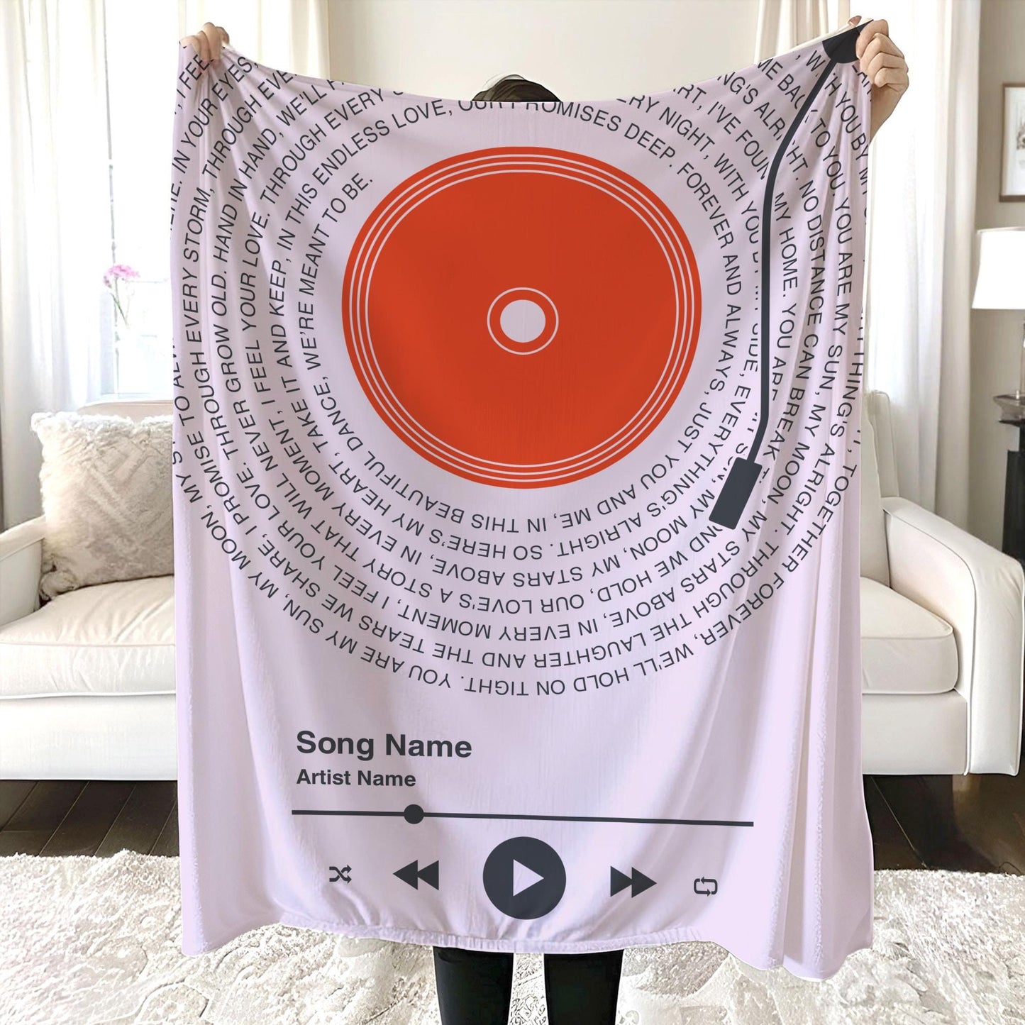 Personalized Music Lyrics Blanket, Custom Song Vinyl Lyrics Blanket, Mother's Day Gift, Girlfriend Gift, Anniversary Gift, Wedding Gift