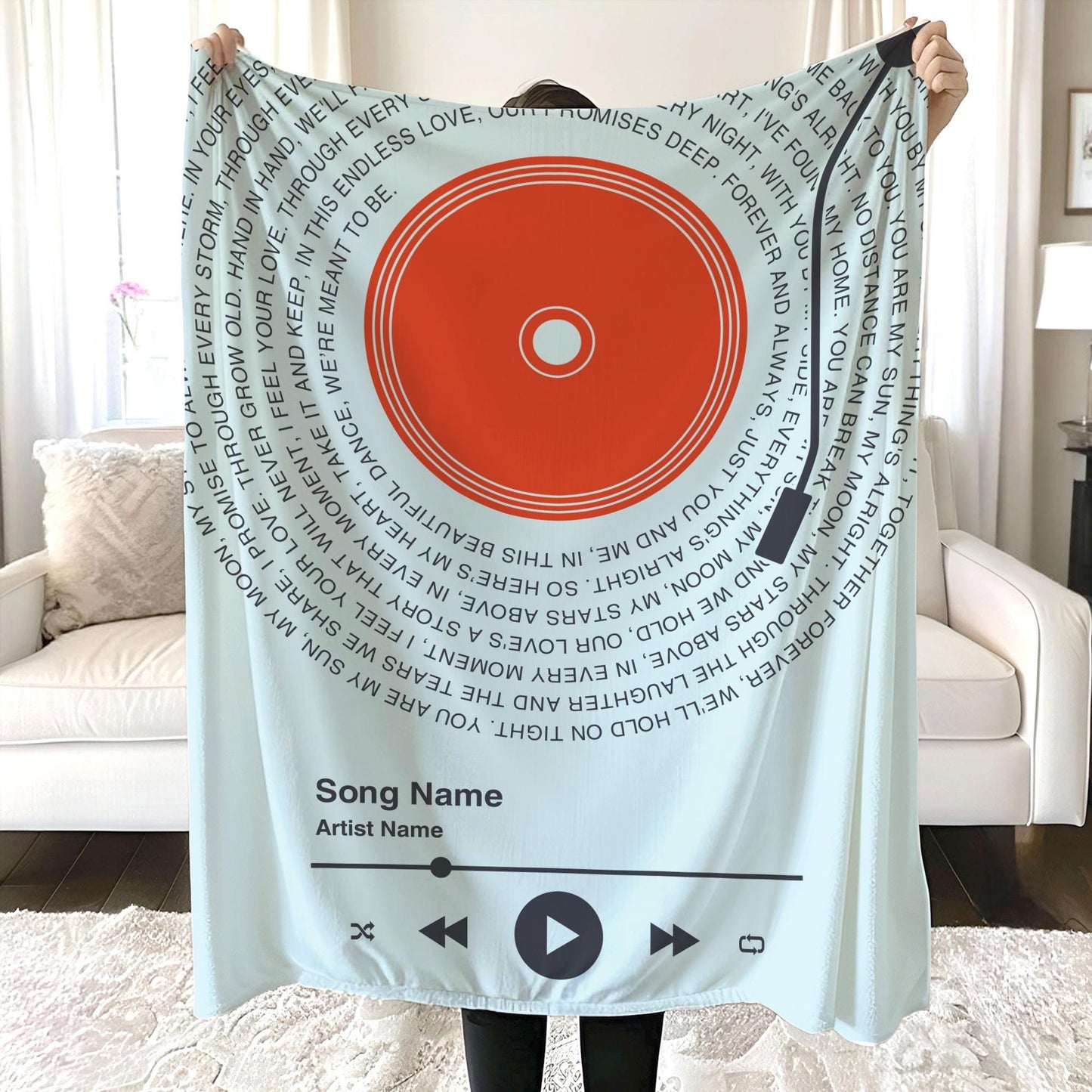 Personalized Music Lyrics Blanket, Custom Song Vinyl Lyrics Blanket, Mother's Day Gift, Girlfriend Gift, Anniversary Gift, Wedding Gift