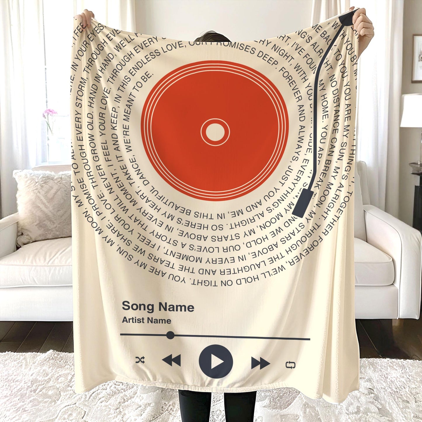 Personalized Music Lyrics Blanket, Custom Song Vinyl Lyrics Blanket, Mother's Day Gift, Girlfriend Gift, Anniversary Gift, Wedding Gift