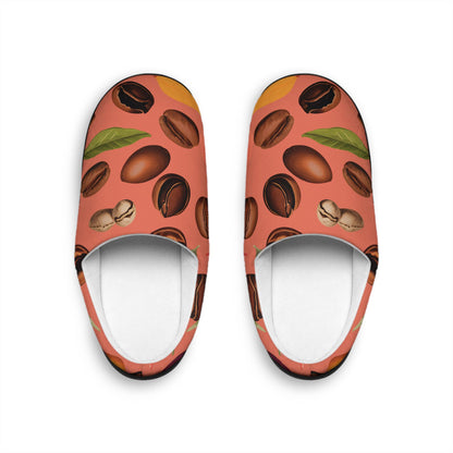 Slippers ForWomen Coffee Beans Plant Terracotta/Peach Background Women's Indoor HouseShoes Cozy Slip-On Footwear Bedroom Slides Home Comfort