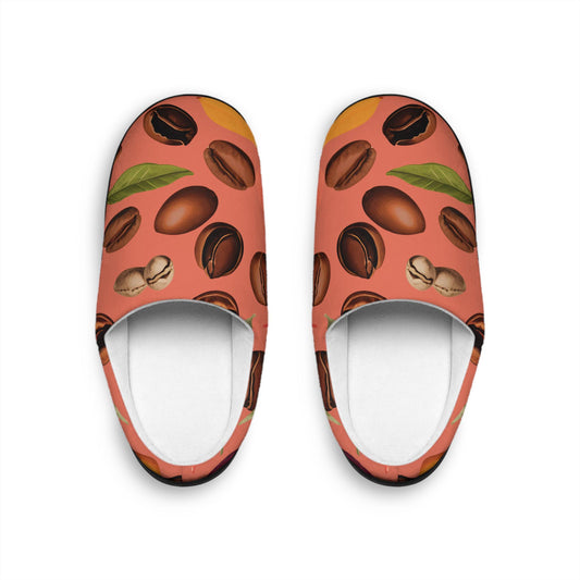Slippers ForWomen Coffee Beans Plant Terracotta/Peach Background Women's Indoor HouseShoes Cozy Slip-On Footwear Bedroom Slides Home Comfort
