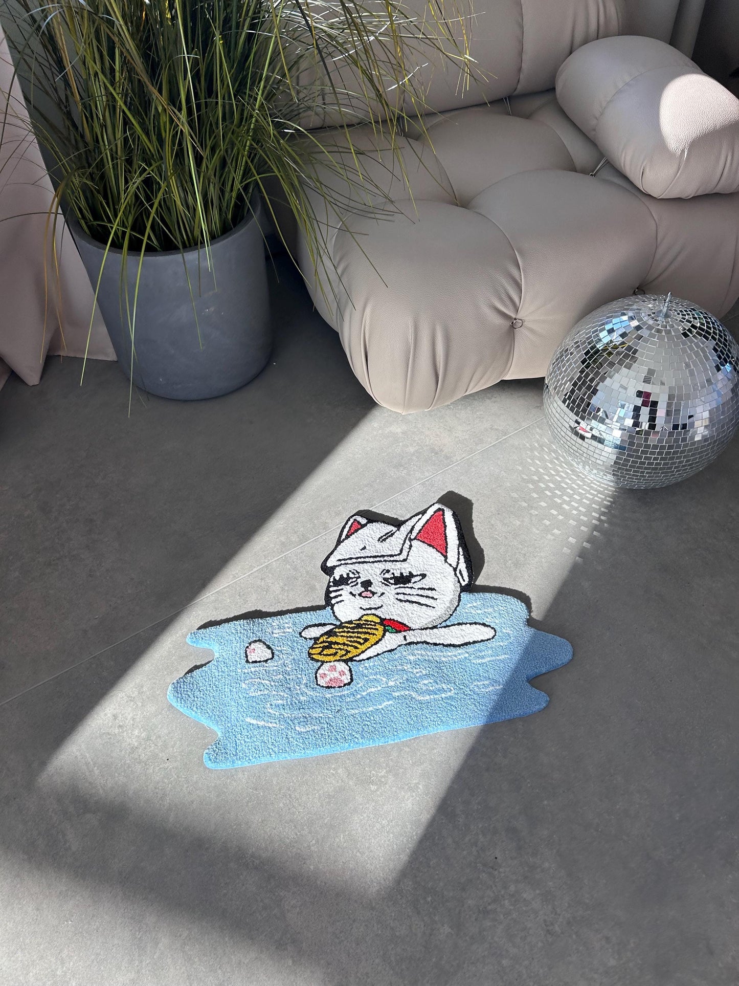 Handmade Anime Cat Rug,  Custom carpet, Cozy Home Decor