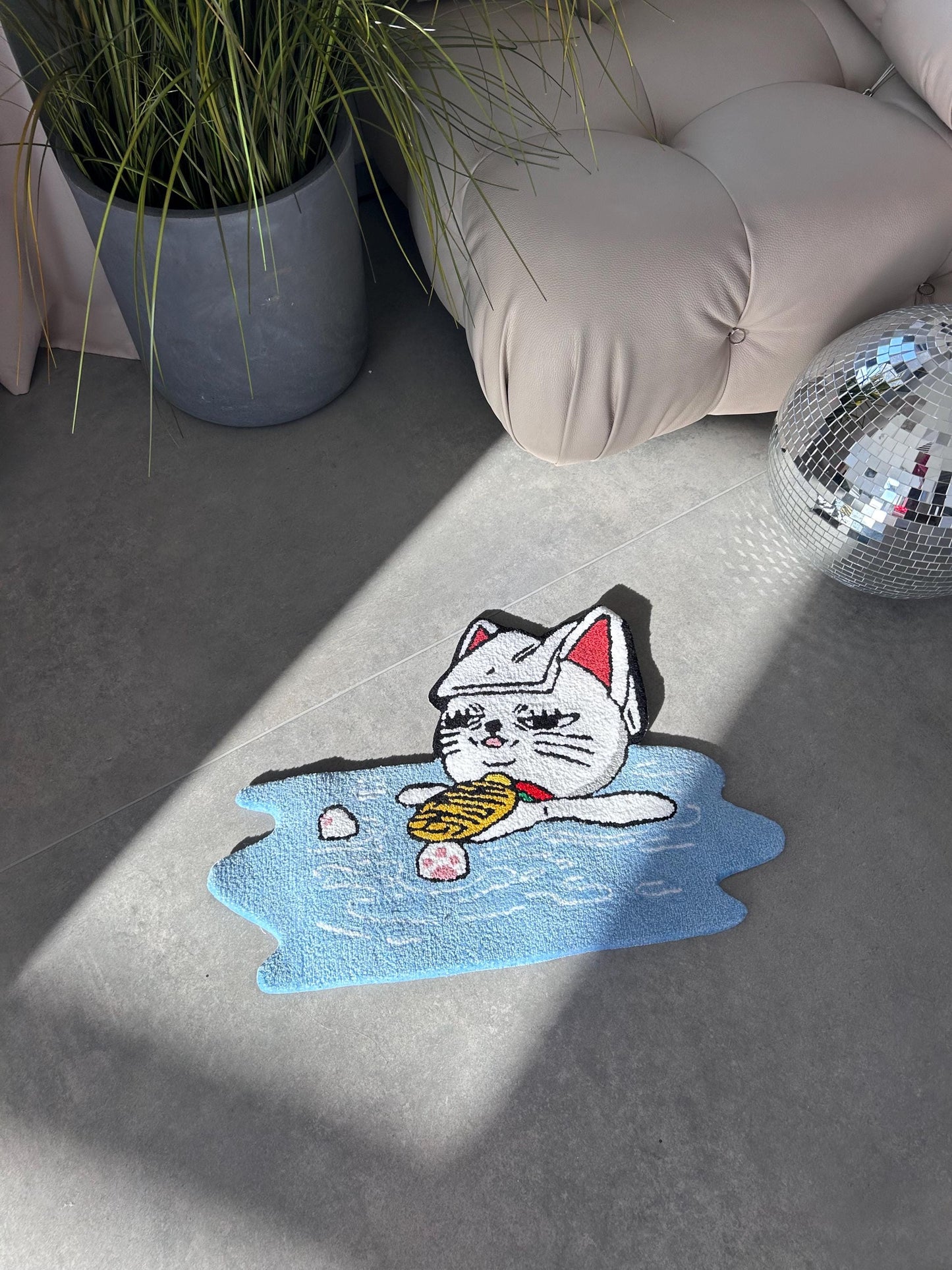 Handmade Anime Cat Rug,  Custom carpet, Cozy Home Decor