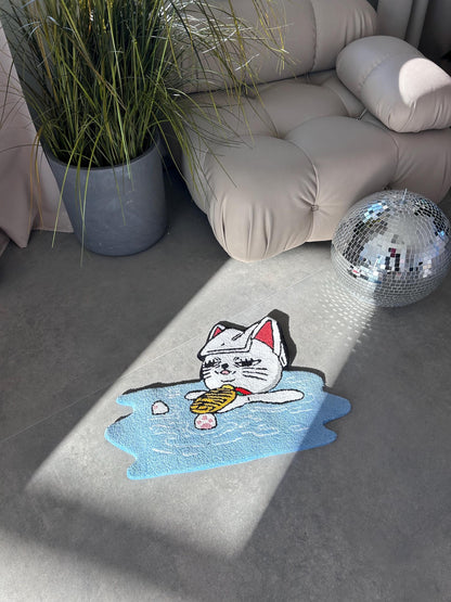 Handmade Anime Cat Rug,  Custom carpet, Cozy Home Decor