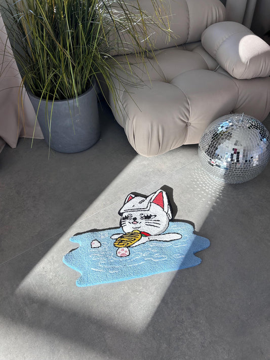Handmade Anime Cat Rug,  Custom carpet, Cozy Home Decor