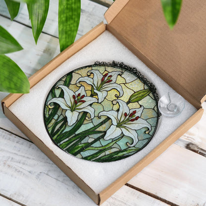Stained Glass Lily Suncatcher Elegant White Lily Design Gift for Nature Lovers