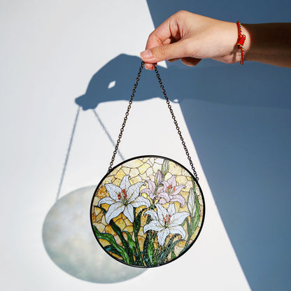 White Lily Stained Glass Suncatcher Window Decor Floral Art Gift for Her