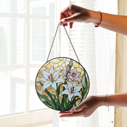 White Lily Stained Glass Suncatcher Window Decor Floral Art Gift for Her