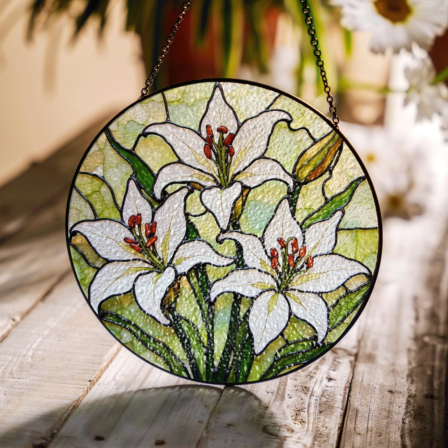 Stained Glass Lily Suncatcher Floral Window Decor Handmade Gift for Flower Lovers