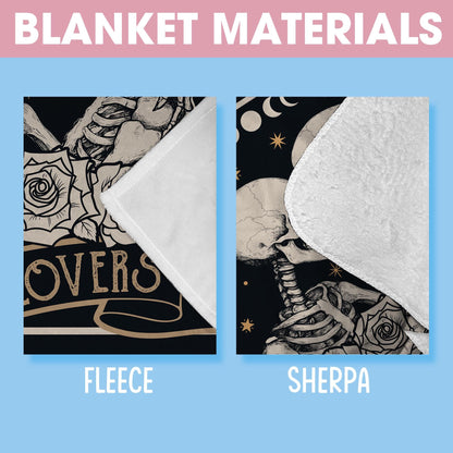 The Lover Tarot Card Blanket, Vintage Skeleton Lovers Valentine Gift, Gothic Valentine Gift, Tarot Reader Blanket, Mystical Skeleton Blanket