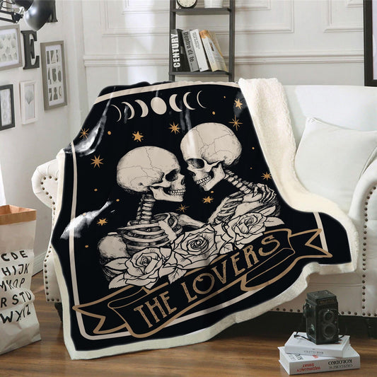 The Lover Tarot Card Blanket, Vintage Skeleton Lovers Valentine Gift, Gothic Valentine Gift, Tarot Reader Blanket, Mystical Skeleton Blanket