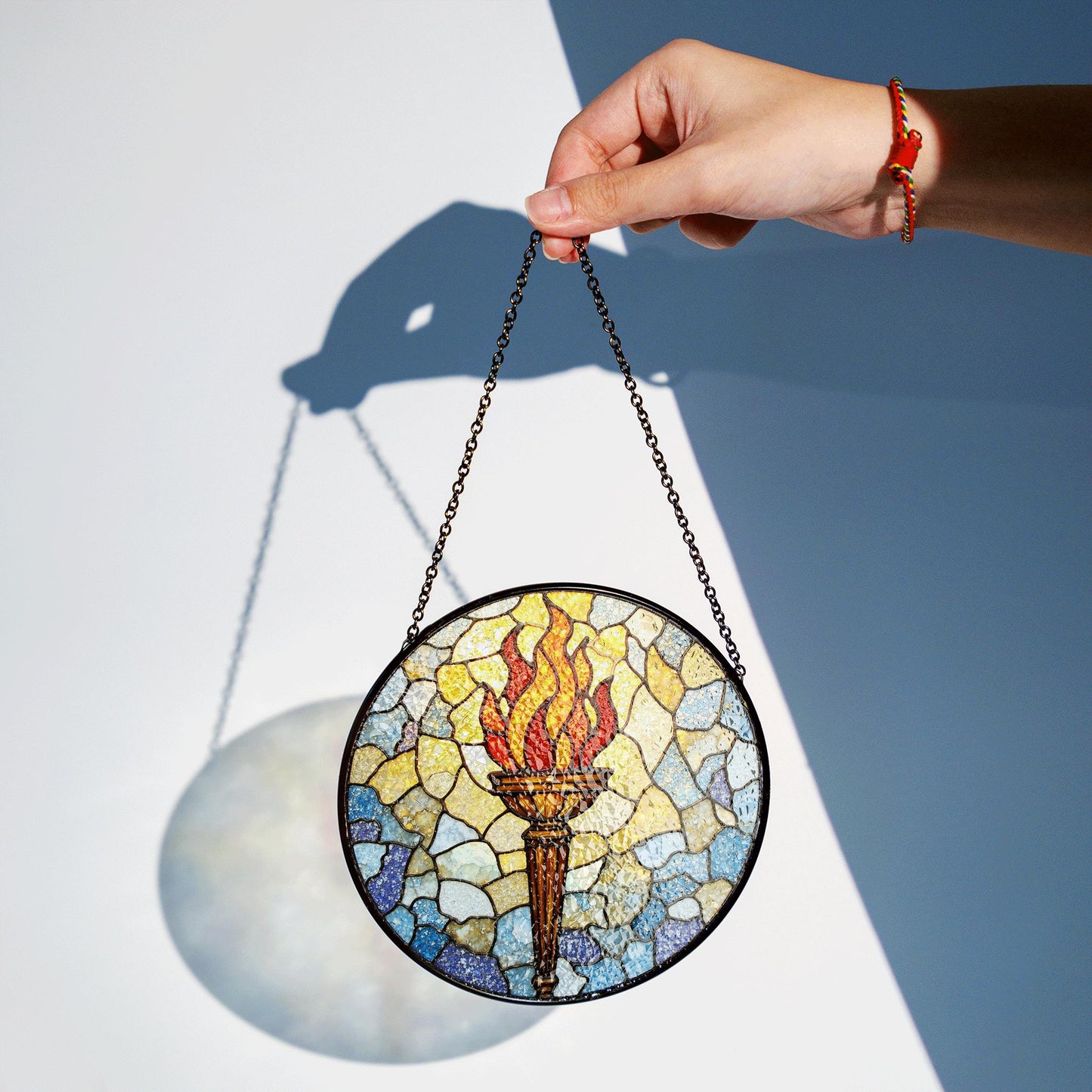 Stained Glass Flame Suncatcher Torch Decor Gift for Home or Office