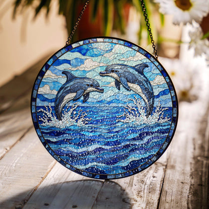Dolphin Stained Glass Suncatcher Ocean Decor Window Art Gift for Dolphin Lover
