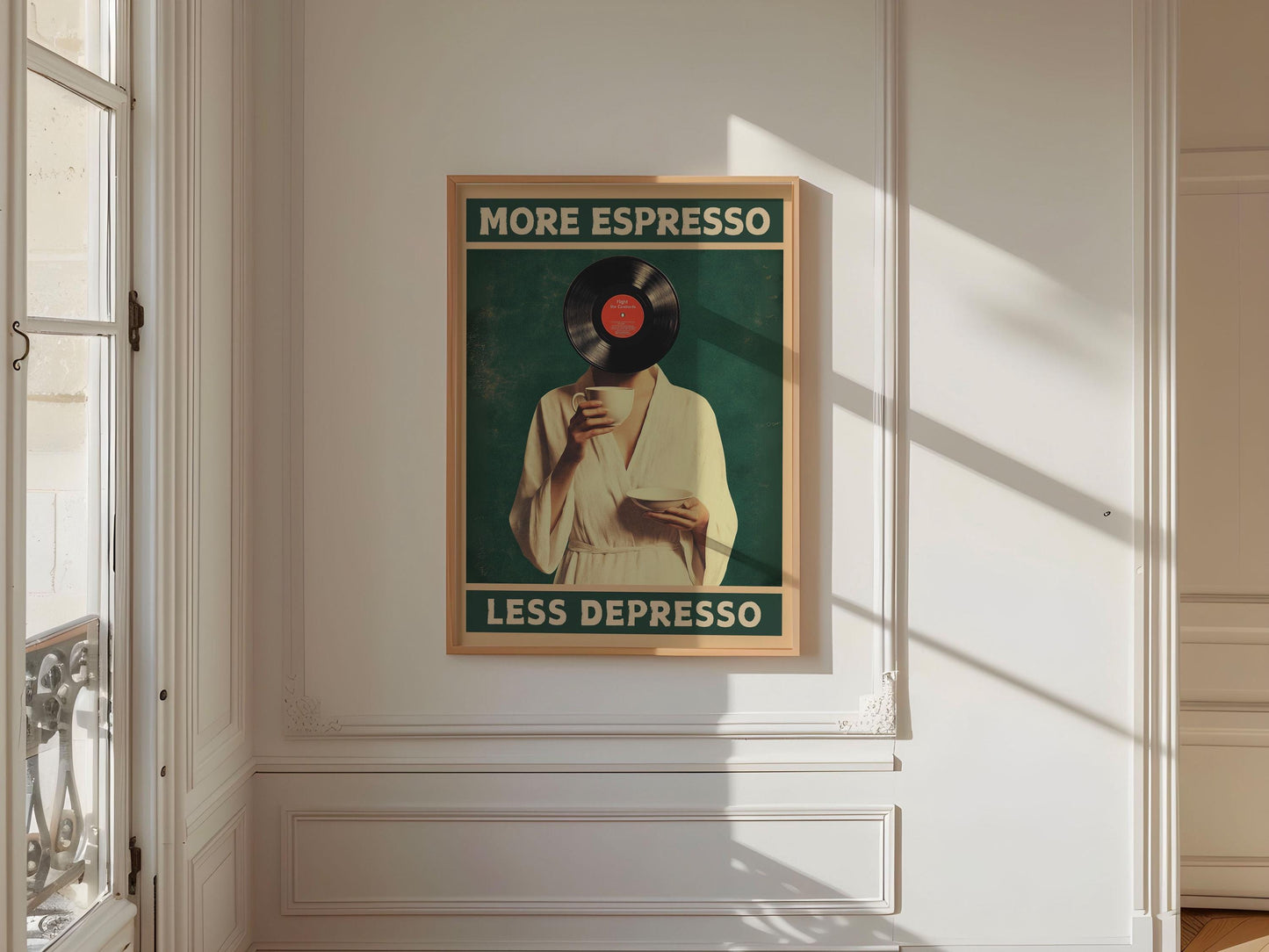 More Espresso Less Depresso, Funky Kitchen Print, Coffee Prints, Retro Print, Vinyl record Poster, Music Lovers Gift, Wall Art Home Decor