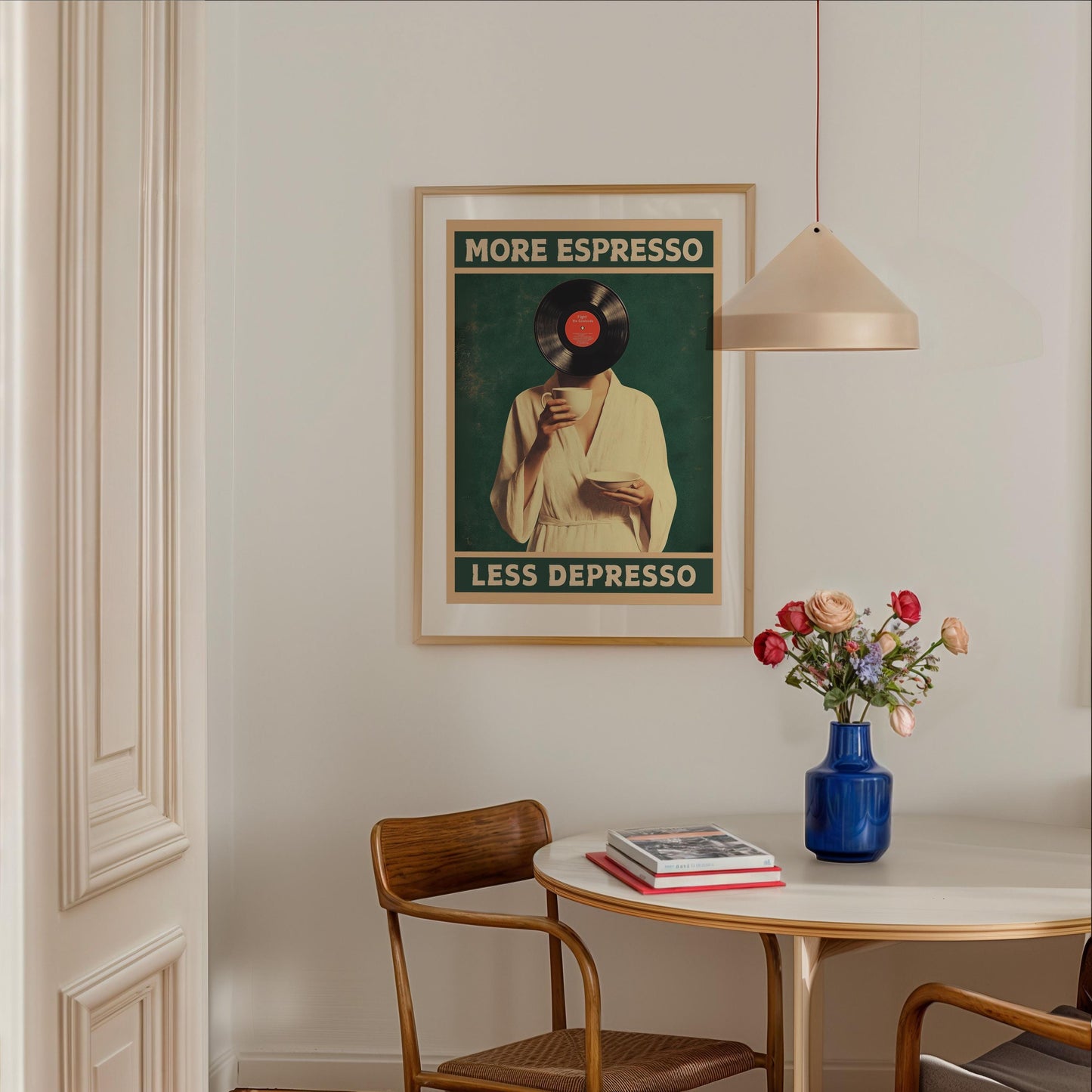 More Espresso Less Depresso, Funky Kitchen Print, Coffee Prints, Retro Print, Vinyl record Poster, Music Lovers Gift, Wall Art Home Decor