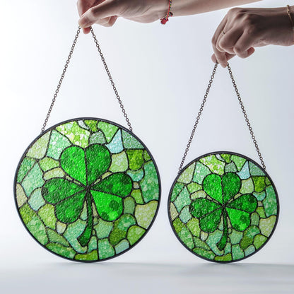 Green Four Leaf Clover Stained Glass Suncatcher Window Decoration Unique Gift for St Patrick's Day