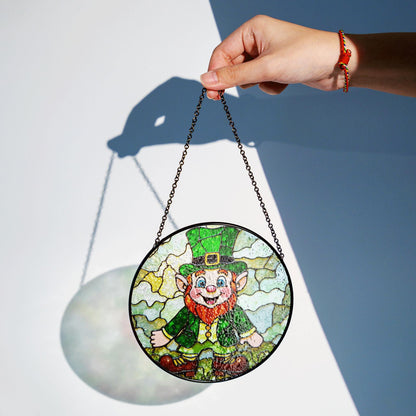 Leprechaun Stained Glass Suncatcher Green Decoration Lucky Gift for St Patrick's Day