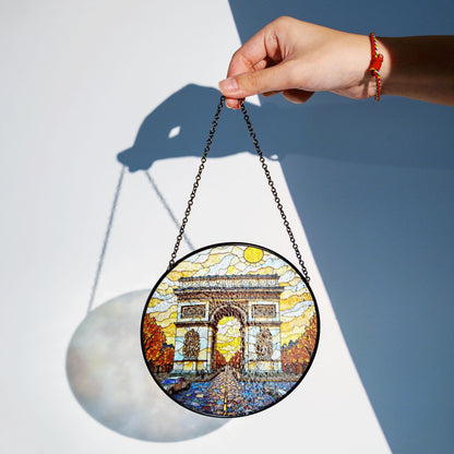 Stained Glass Arc de Triomphe Suncatcher Handmade Window Decor Paris Artwork Gift for Home Lovers
