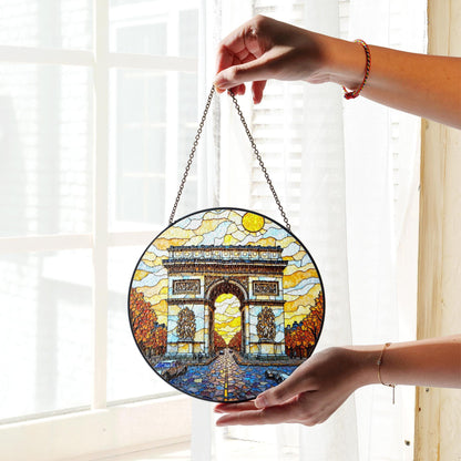 Stained Glass Arc de Triomphe Suncatcher Handmade Window Decor Paris Artwork Gift for Home Lovers