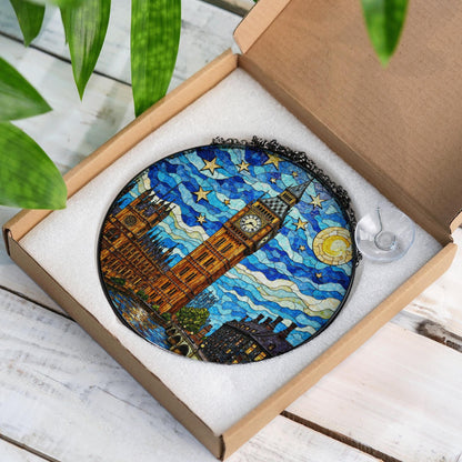 Big Ben Stained Glass Suncatcher Starry Night London Skyline Gift for Her