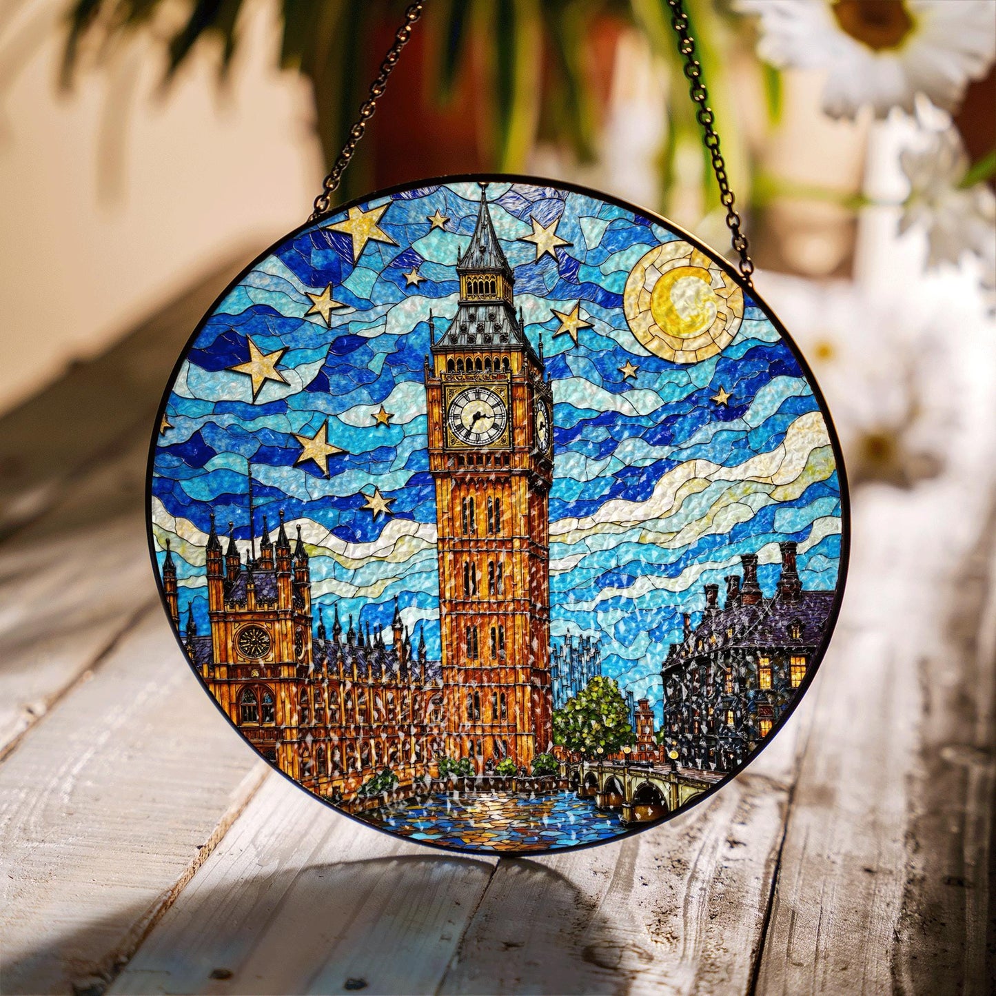 Big Ben Stained Glass Suncatcher Starry Night London Skyline Gift for Her