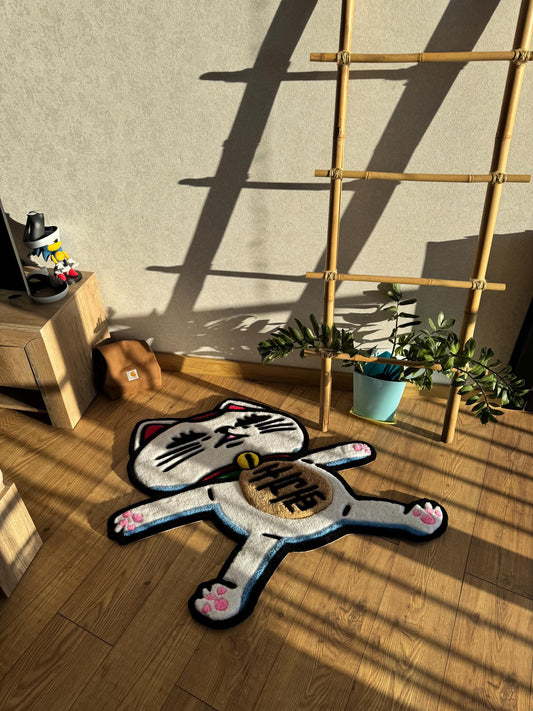 Custom Cat Rug: Tufted Wool, 3D Fluffy Handmade Carpet