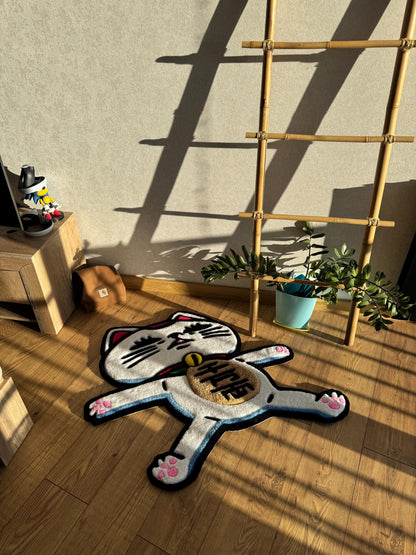 Custom Cat Rug: Tufted Wool, 3D Fluffy Handmade Carpet