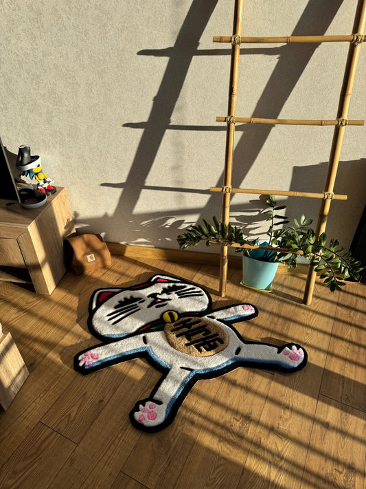 Custom Cat Rug: Tufted Wool, 3D Fluffy Handmade Carpet