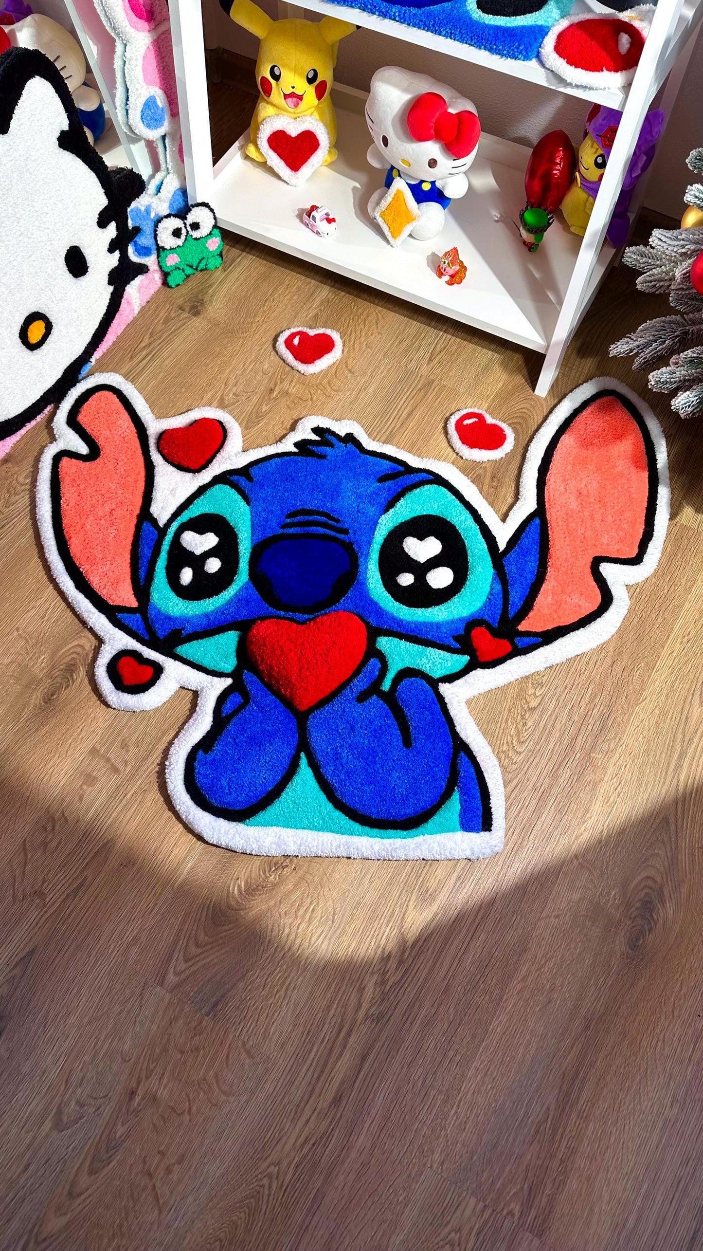 Stitch Tufted Rug – Custom Handmade Blue Cartoon Carpet, Crying Stitch Decor, Puffy Soft Rug for Anime Room Aesthetic or Gift | 3 FT