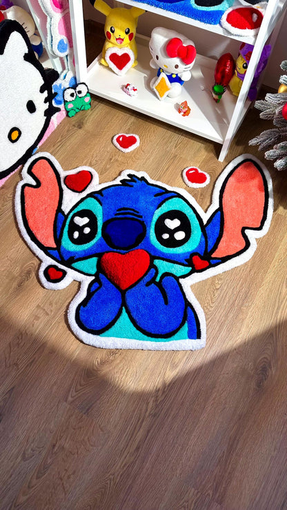 Stitch Tufted Rug – Custom Handmade Blue Cartoon Carpet, Crying Stitch Decor, Puffy Soft Rug for Anime Room Aesthetic or Gift | 3 FT