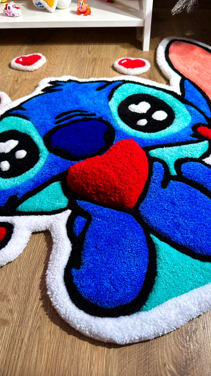 Stitch Tufted Rug – Custom Handmade Blue Cartoon Carpet, Crying Stitch Decor, Puffy Soft Rug for Anime Room Aesthetic or Gift | 3 FT